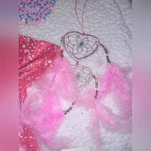 Pink Heart Dreamcatcher with Feathers